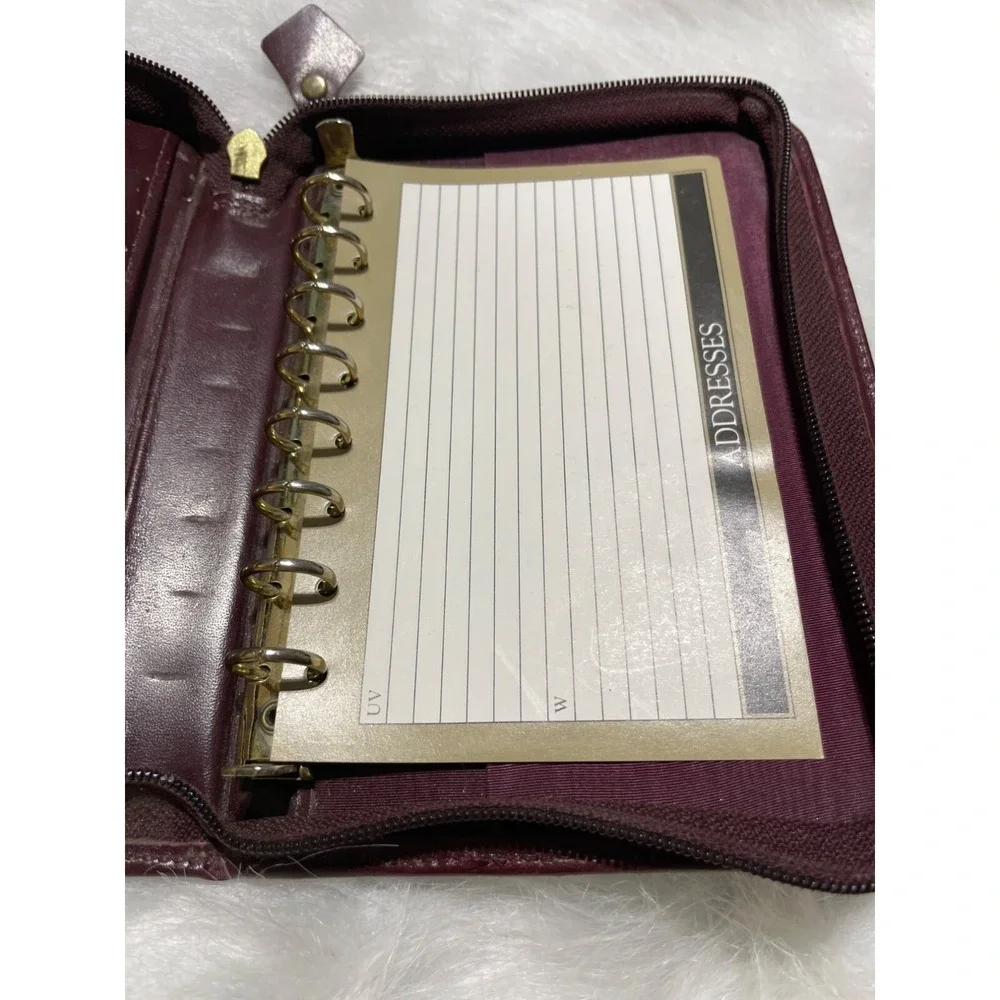 Vintage Burgundy Leather Zippered Planner Binder With Gold-Tone‎ Rings & Address